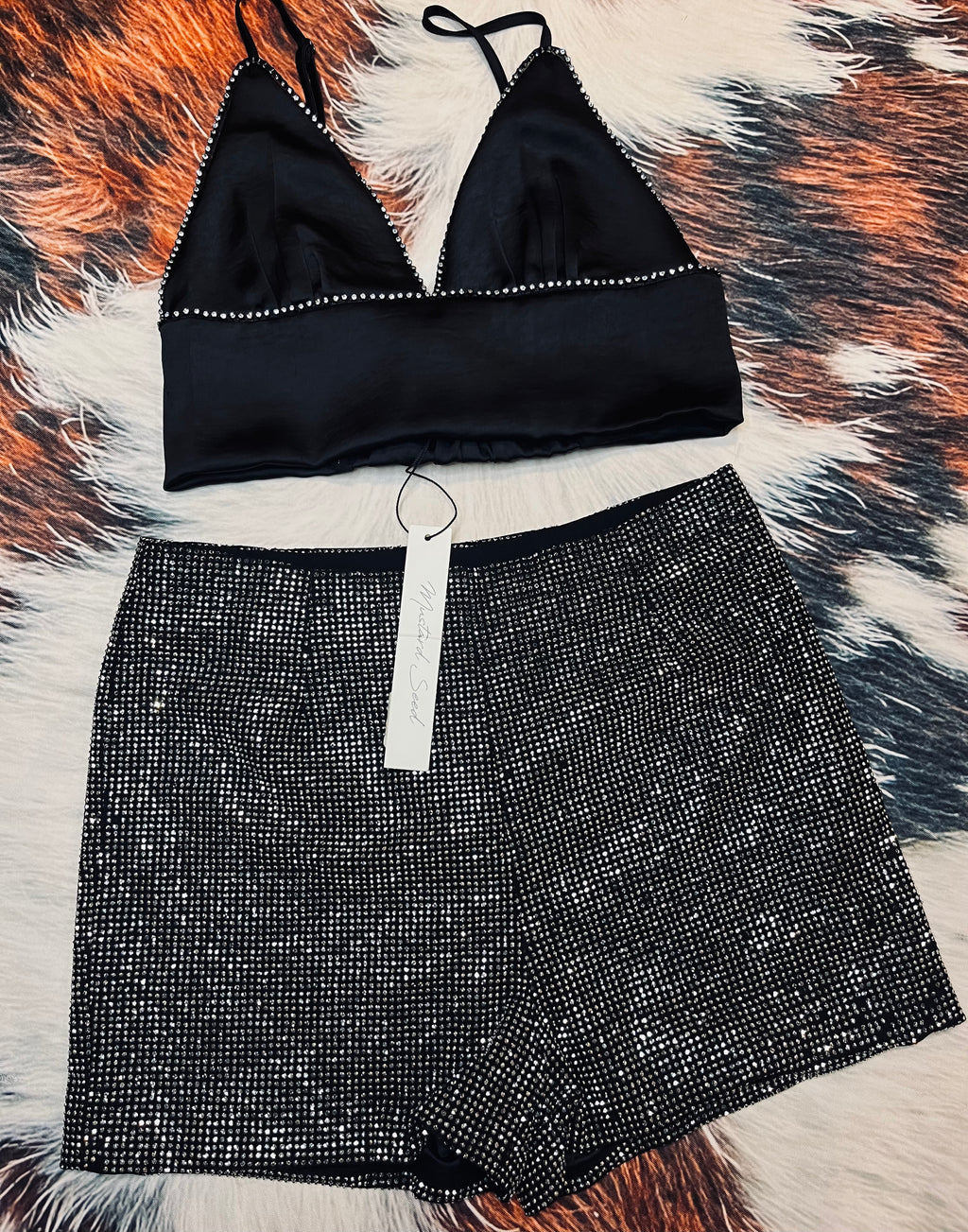 Rhinestone Embellished High Rise Shorts