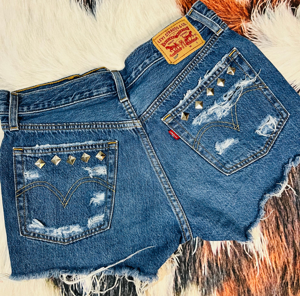 Custom Distressed Studded Shorts
