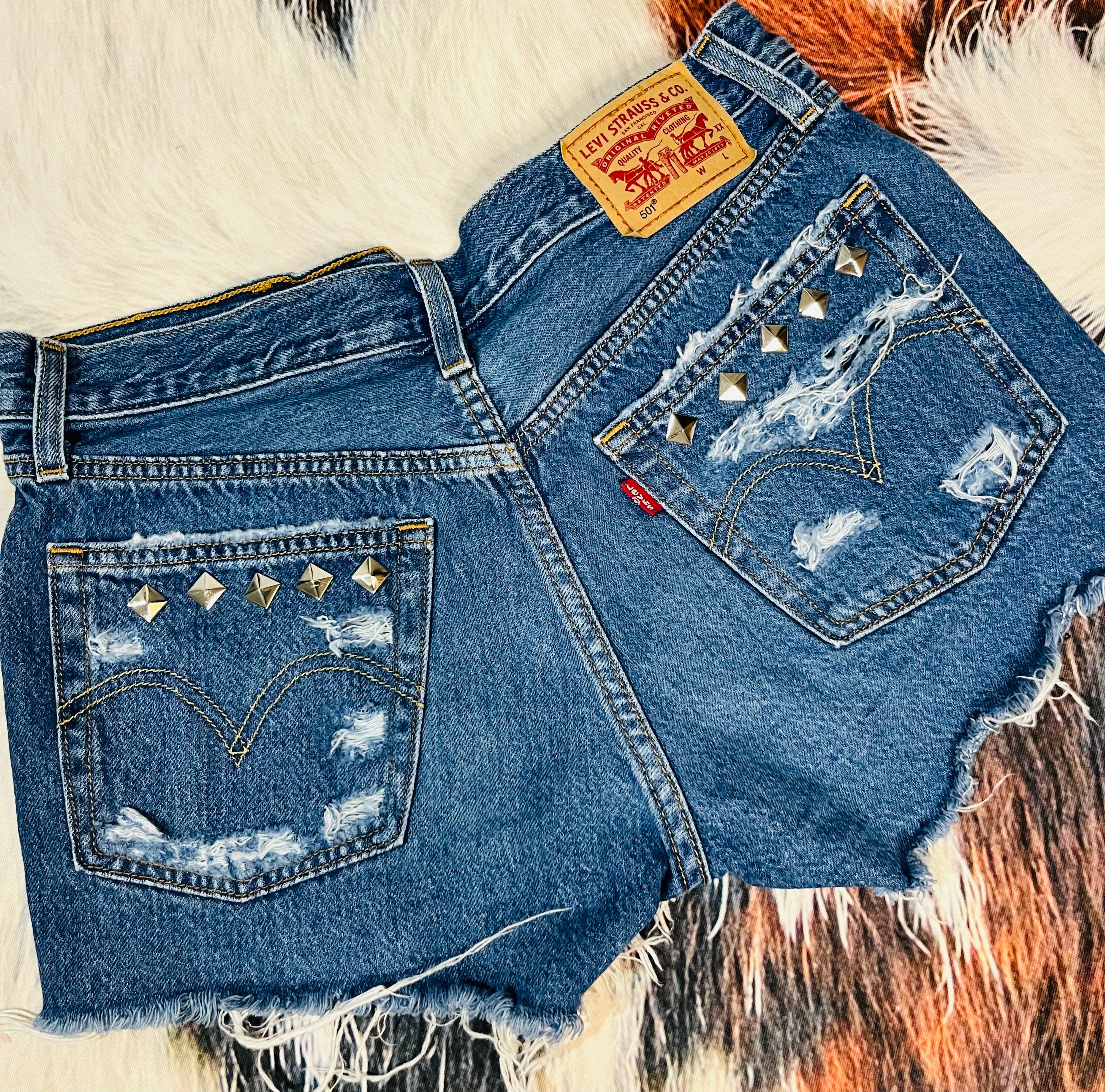 Custom Distressed Studded Shorts