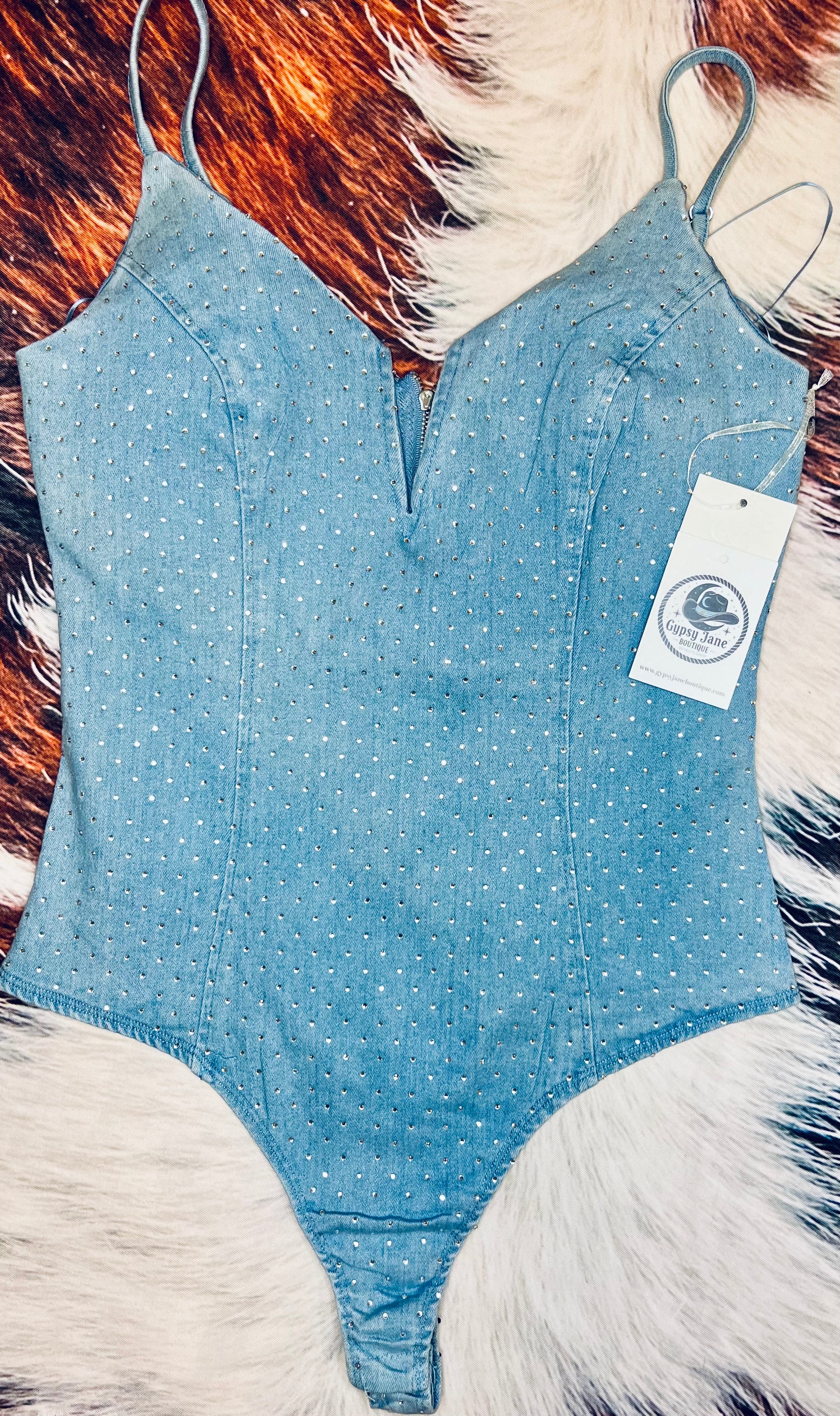 Western Glam Rhinestone Denim Bodysuits