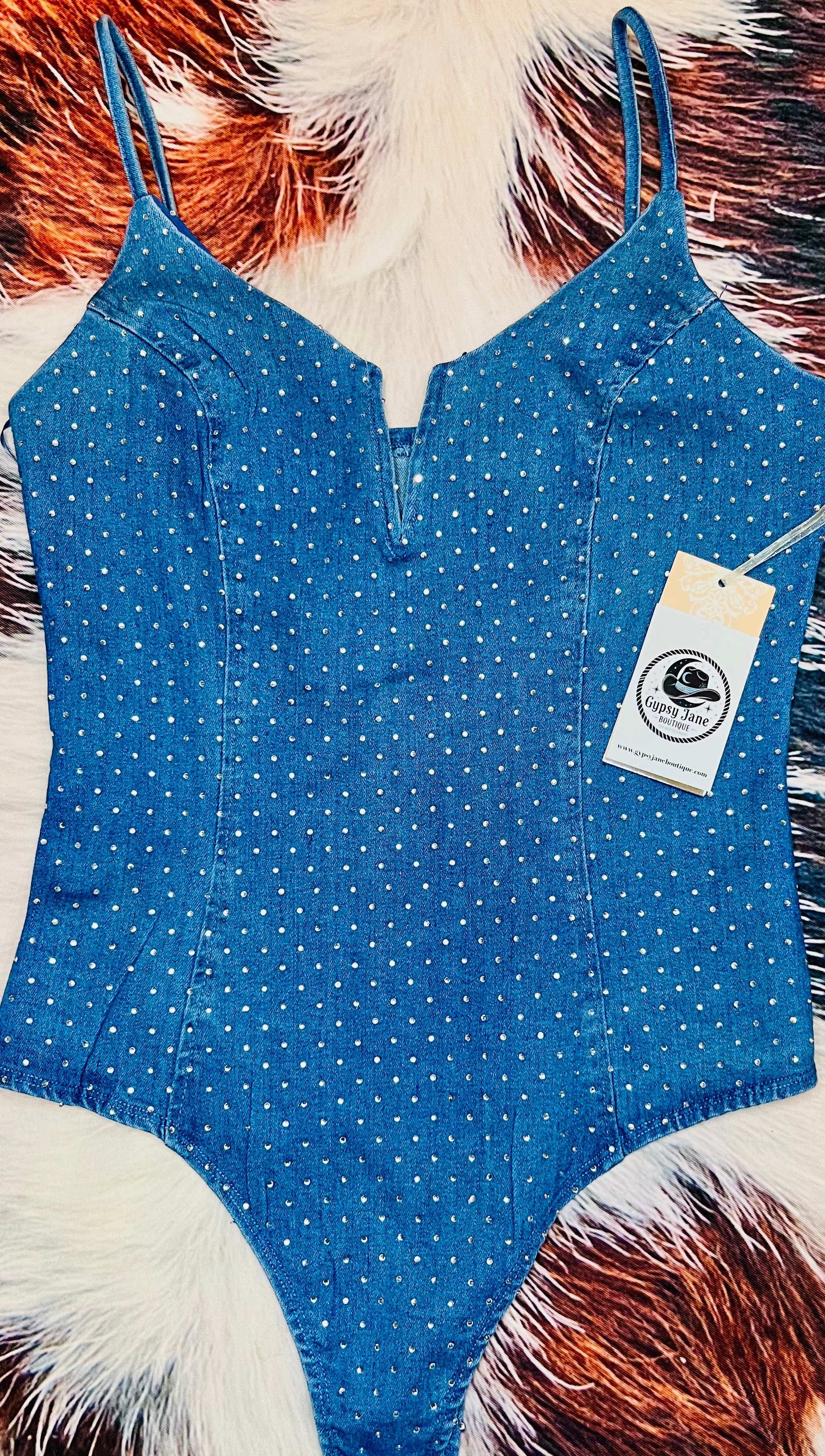 Western Glam Rhinestone Denim Bodysuits