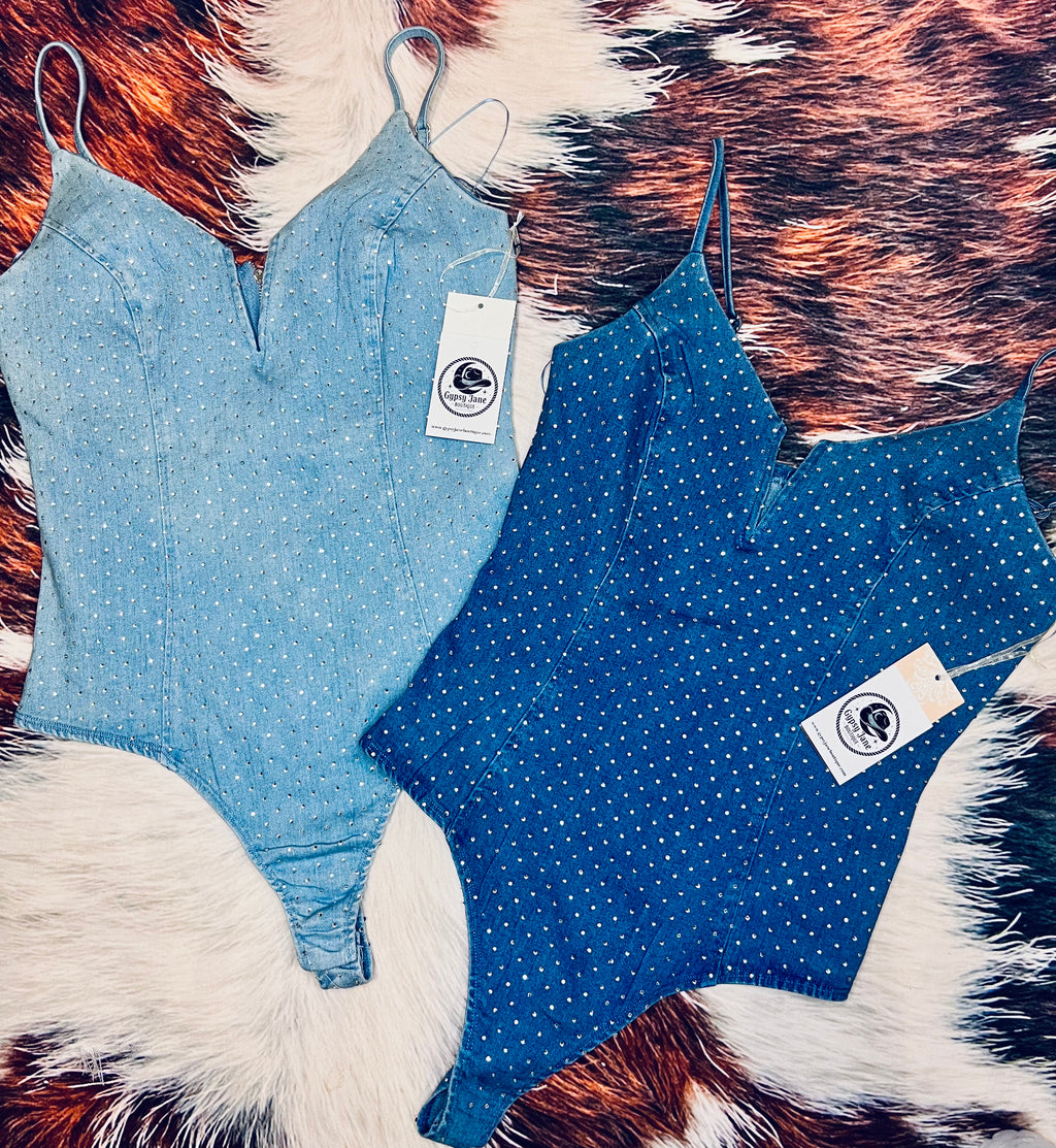 Western Glam Rhinestone Denim Bodysuits