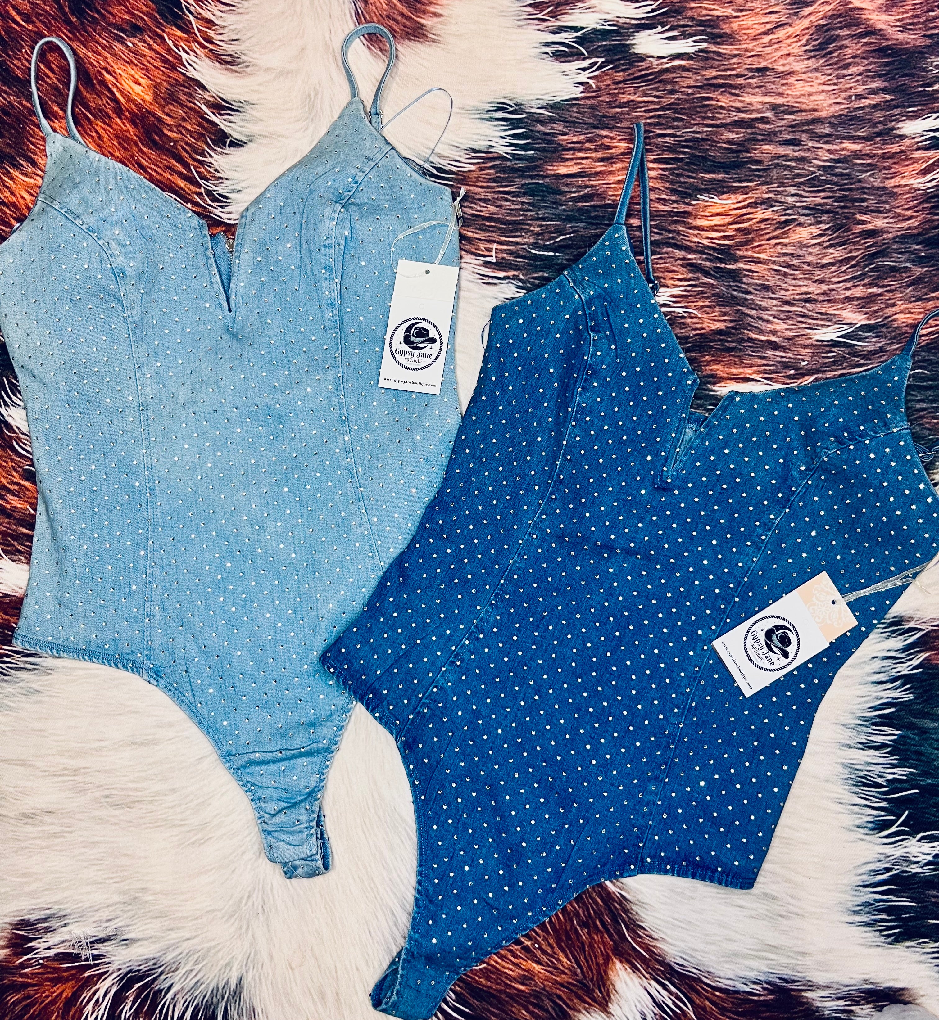 Western Glam Rhinestone Denim Bodysuits
