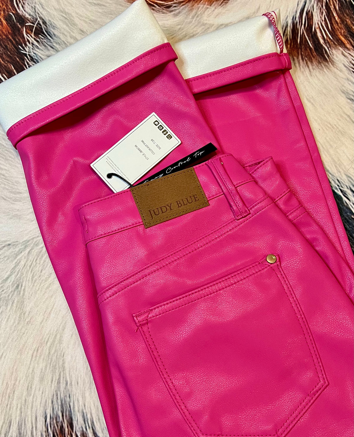 Judy Blue Barbie Pink Faux Leather Tummy Control Straight-Leg Pants