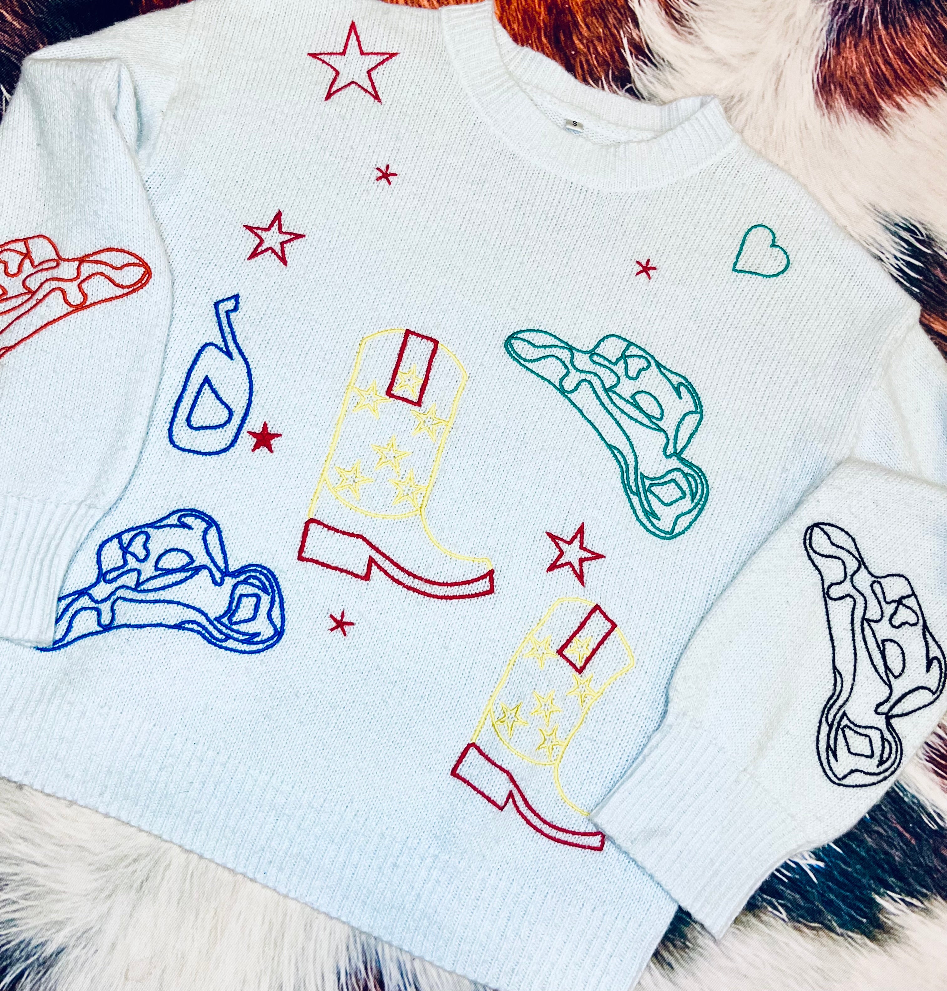Howdy Metallic Embroidered Sweater
