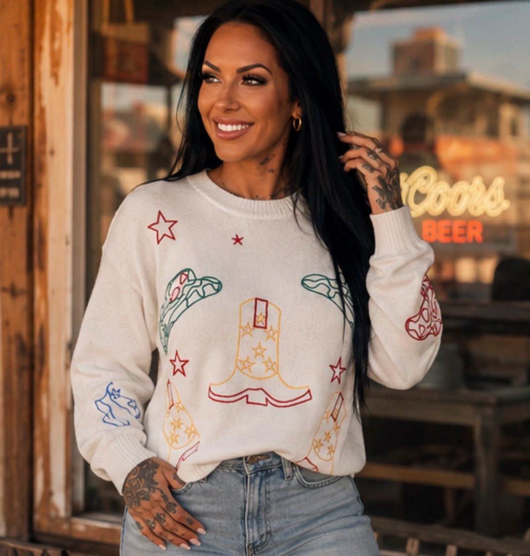 Howdy Metallic Embroidered Sweater