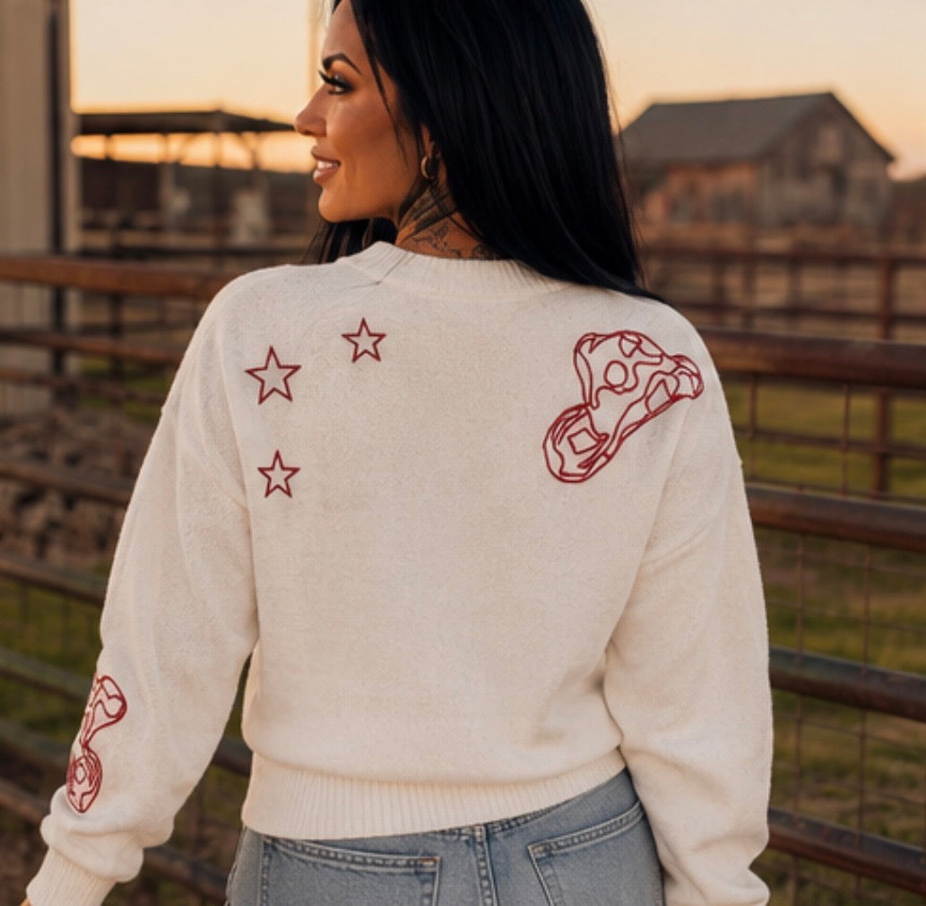 Howdy Metallic Embroidered Sweater