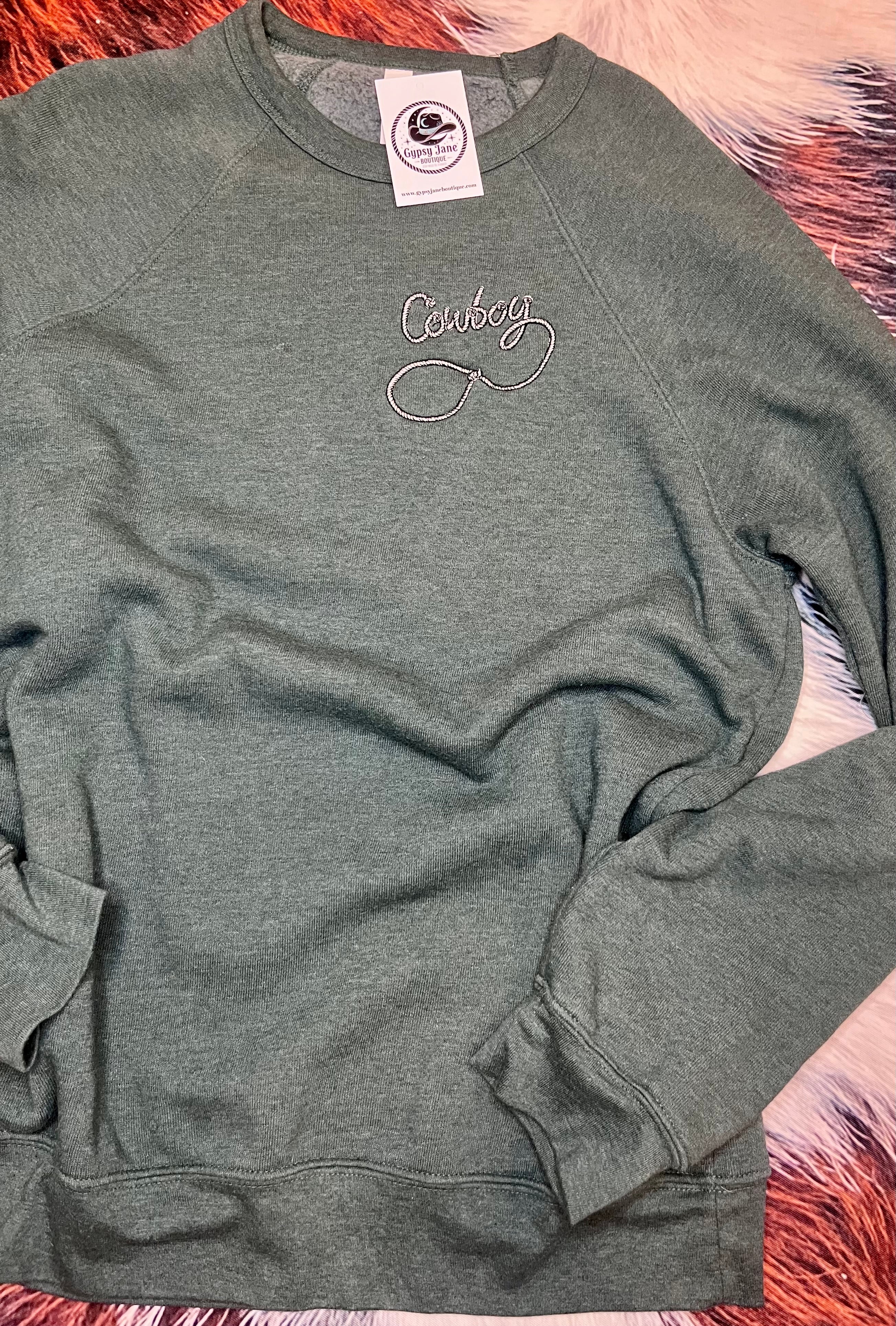 Embroidered & Lassoed Cowboy Crewneck