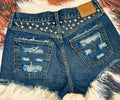 Custom Distressed Star Stud Shorts