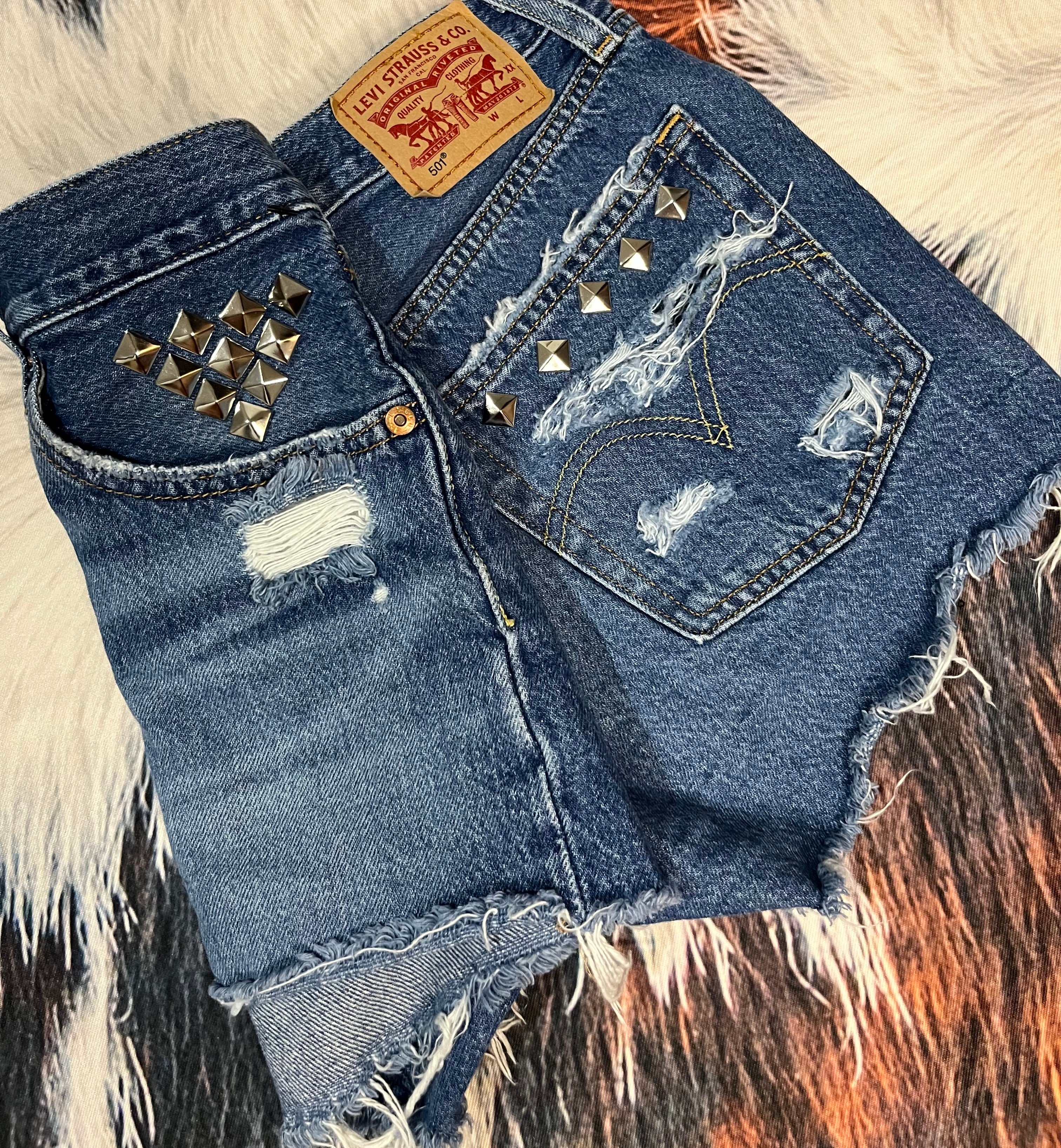 Custom Distressed Studded Shorts
