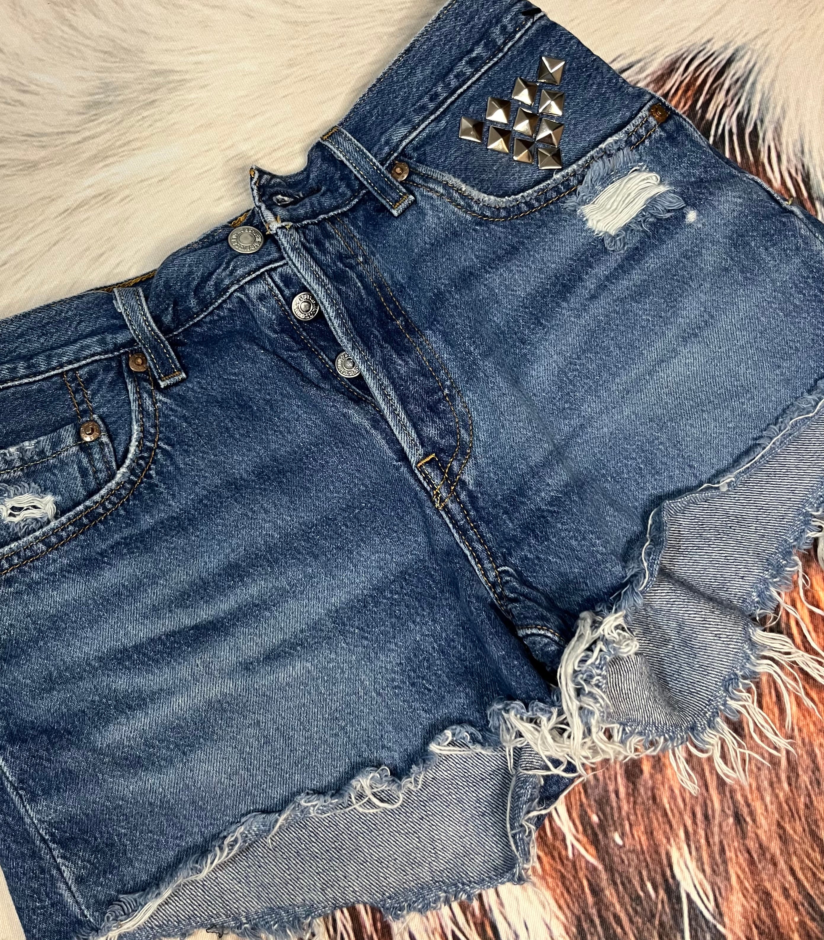 Custom Distressed Studded Shorts