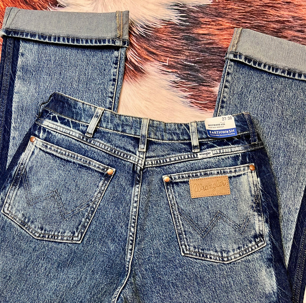 Wrangler Acid-Wash High Rise Bootcut Jeans