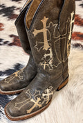 Circle G Cross Embroidered Square Toe Boots
