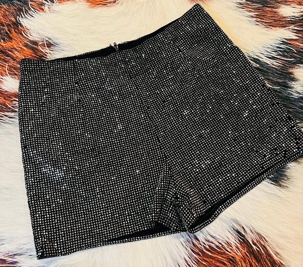 Rhinestone Embellished High Rise Shorts