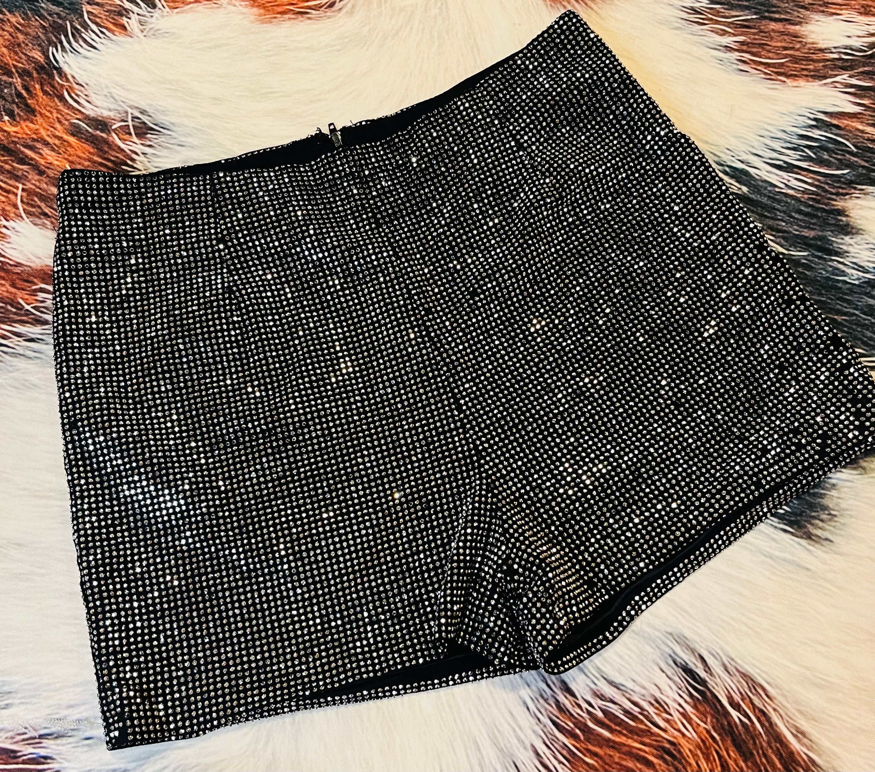 Rhinestone Embellished High Rise Shorts
