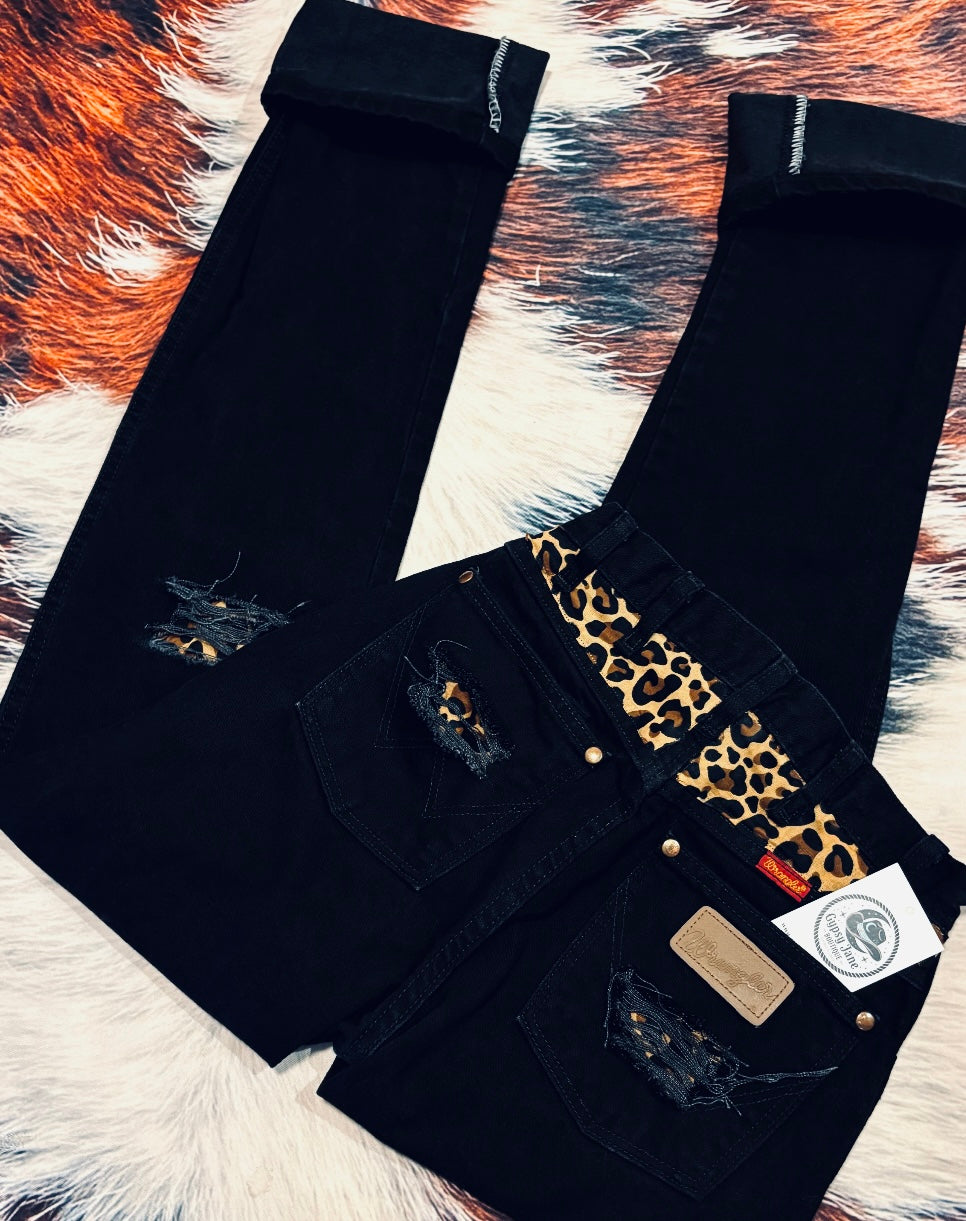 Custom Handmade Wrangler Leopard Peekaboo Denim